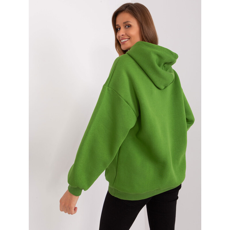 Fashionhunters Světle zelená zateplená klokaní mikina