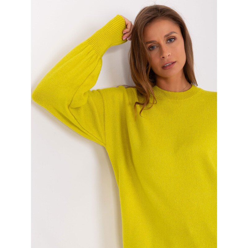 Fashionhunters Dámský limetkový oversize svetr s dlouhým rukávem