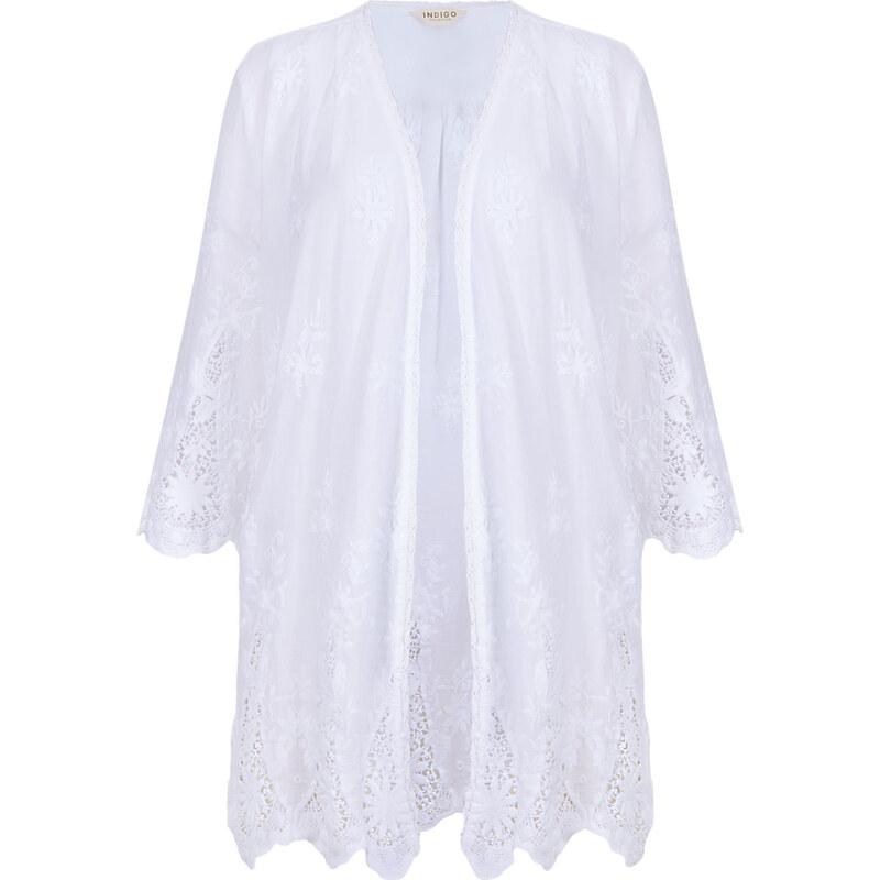 Marks and Spencer Pure Cotton Open Front Embroidered Kimono Top