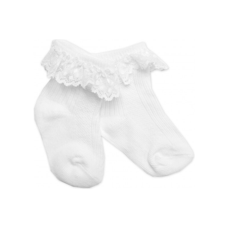Bavlněné ponožky s krajkovým volánkem Baby Nellys, bílé Velikost koj oblečení: 56-68 (0-6 m)