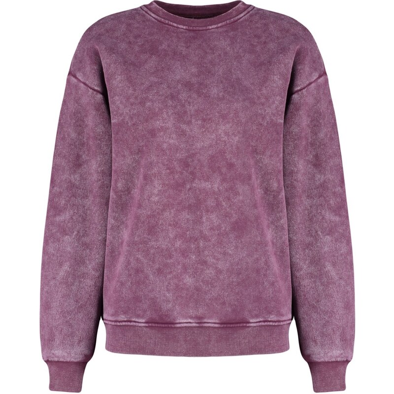 Trendyol Violet Antiqued/Faded Effect Thicker Fleece Inside Oversized/Wide Knitted Sweatshirt