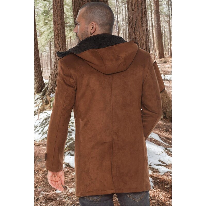 PLT8399 DEWBERRY SUEDE LOOK MEN'S COAT-PLAIN CAMEL