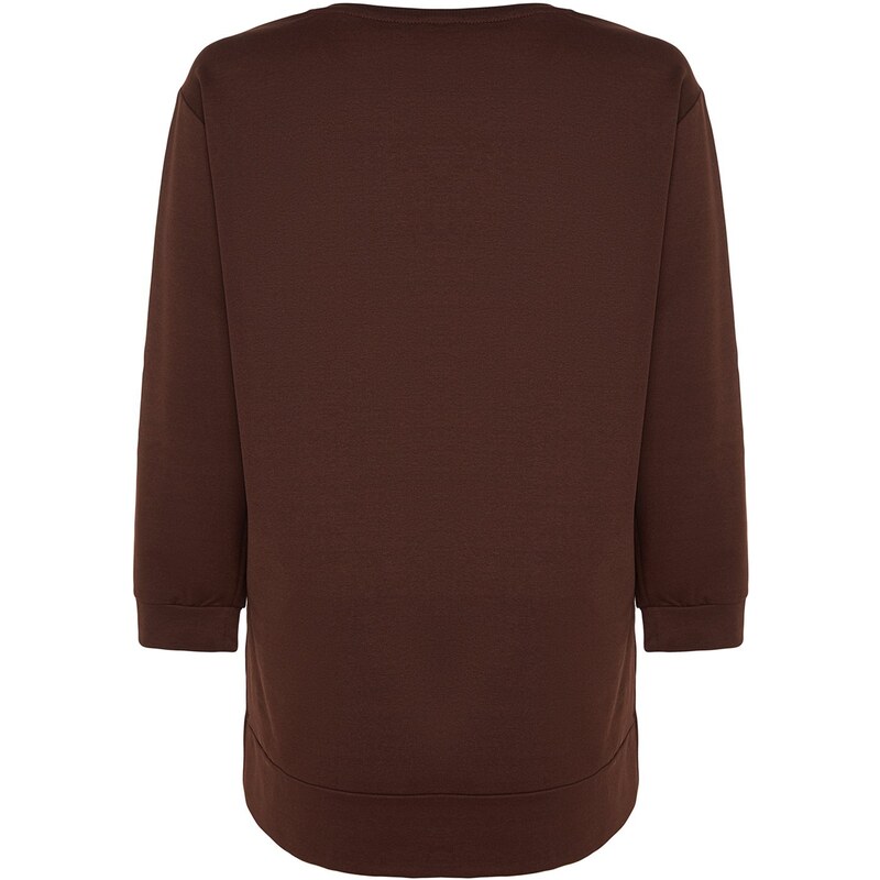 Trendyol Curve Brown Slit Detailed Thin Knitted Sweatshirt