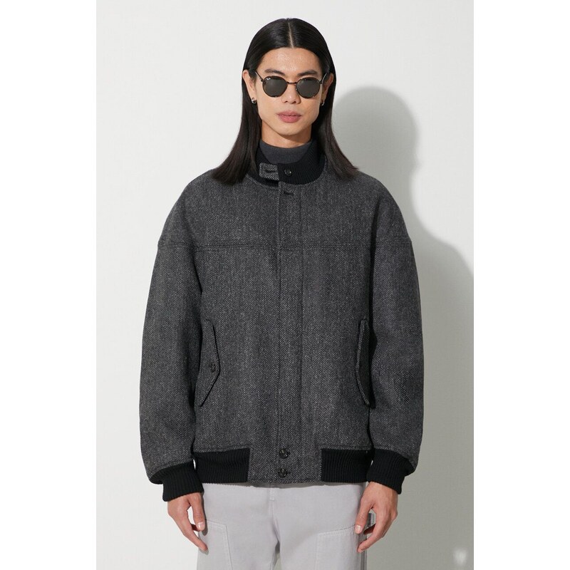 Vlněná bomber bunda Baracuta Herringbone Derby Jacket šedá barva, přechodná, oversize, BRCPS1001