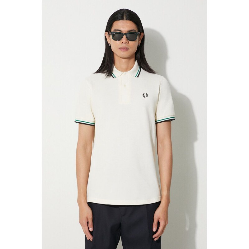 Bavlněné polo tričko Fred Perry béžová barva, s aplikací, M12.T25