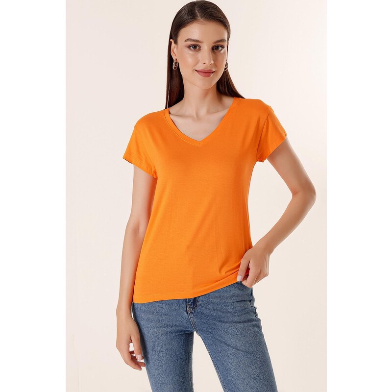 By Saygı Round V-Neck Viscose Blouse