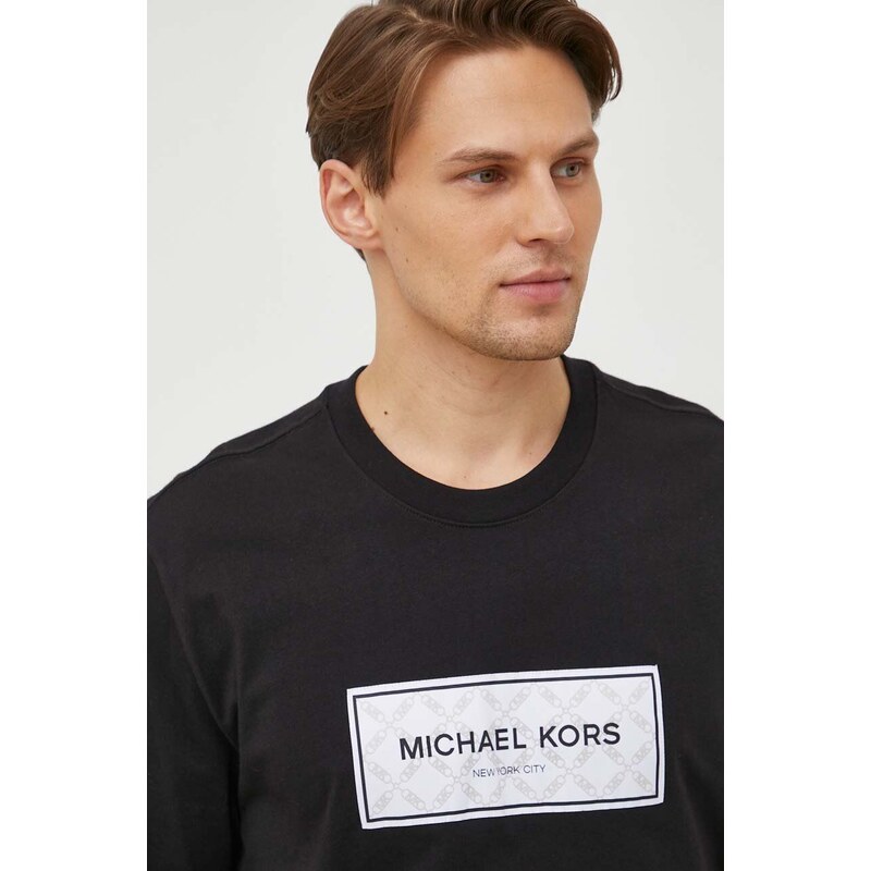 Bavlněné tričko Michael Kors černá barva, s aplikací