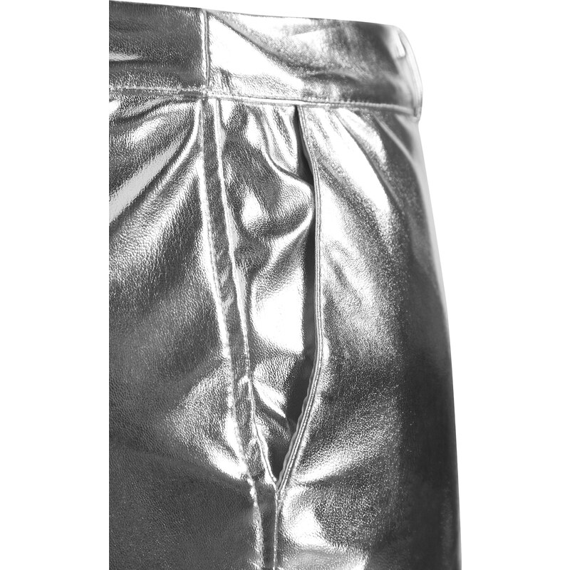 Trendyol Curve šedé metalické tkané kalhoty širokého střihu