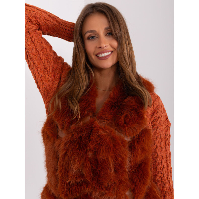 Fashionhunters Tmavě oranžová kožešinová vesta s podšívkou