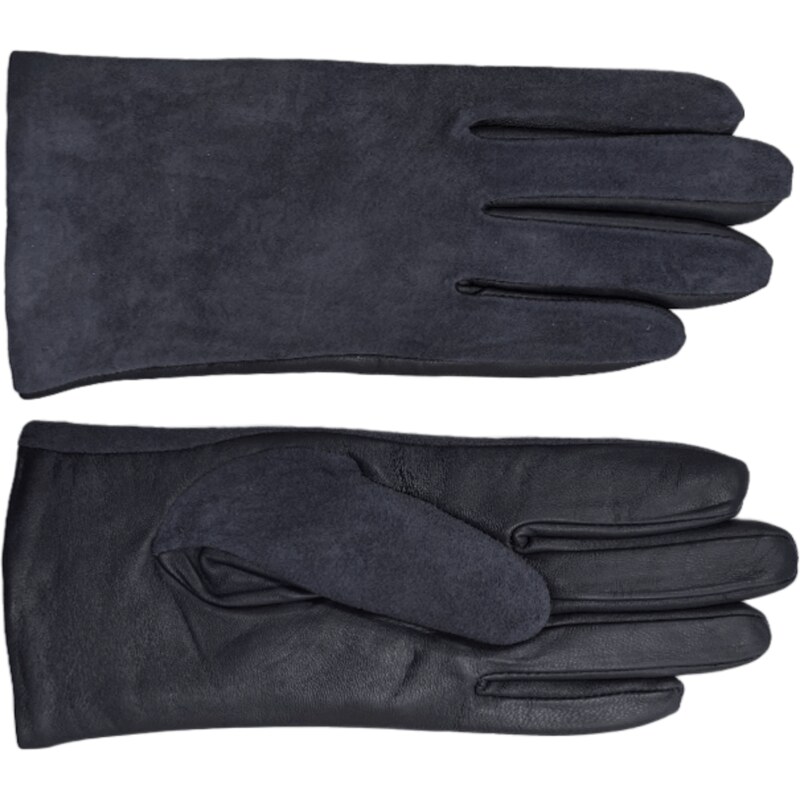 Dámské modré kožené (s semišem) rukavice flísová podšívka - Fiebig