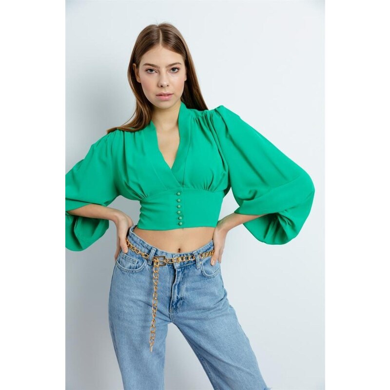 Lafaba Women's Green Crop Blouse