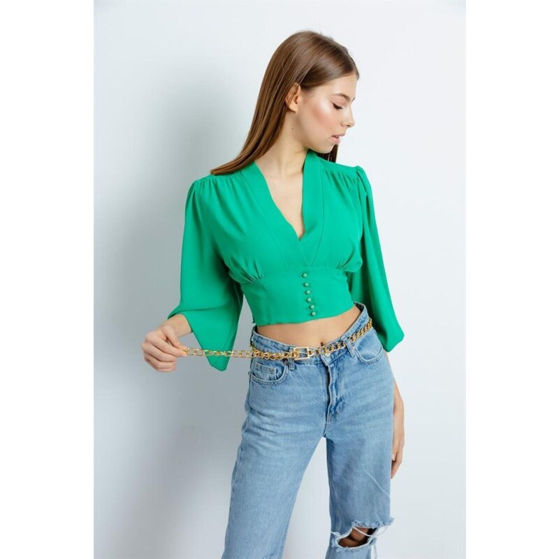 Lafaba Women's Green Crop Blouse