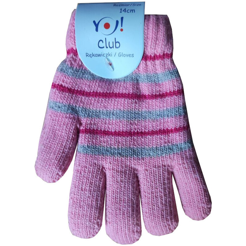 Yoclub Dívčí teplé pletené prstové rukavice Yo R-214A - růžová