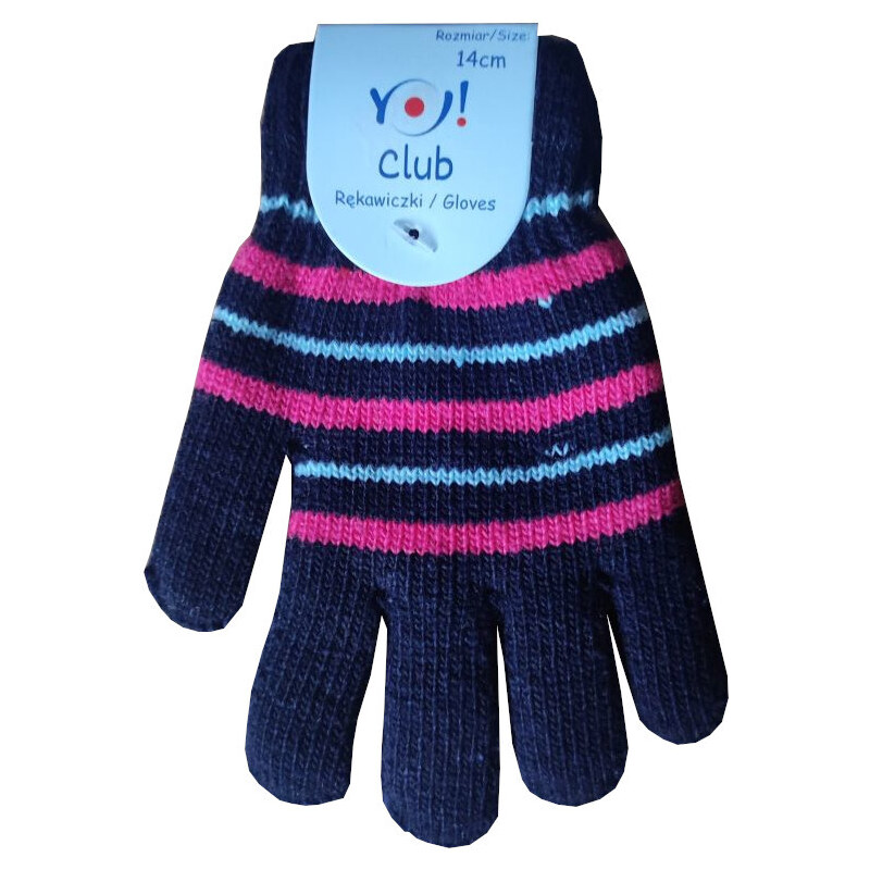 Yoclub Dívčí teplé pletené prstové rukavice Yo R-214A - tmavě modrá