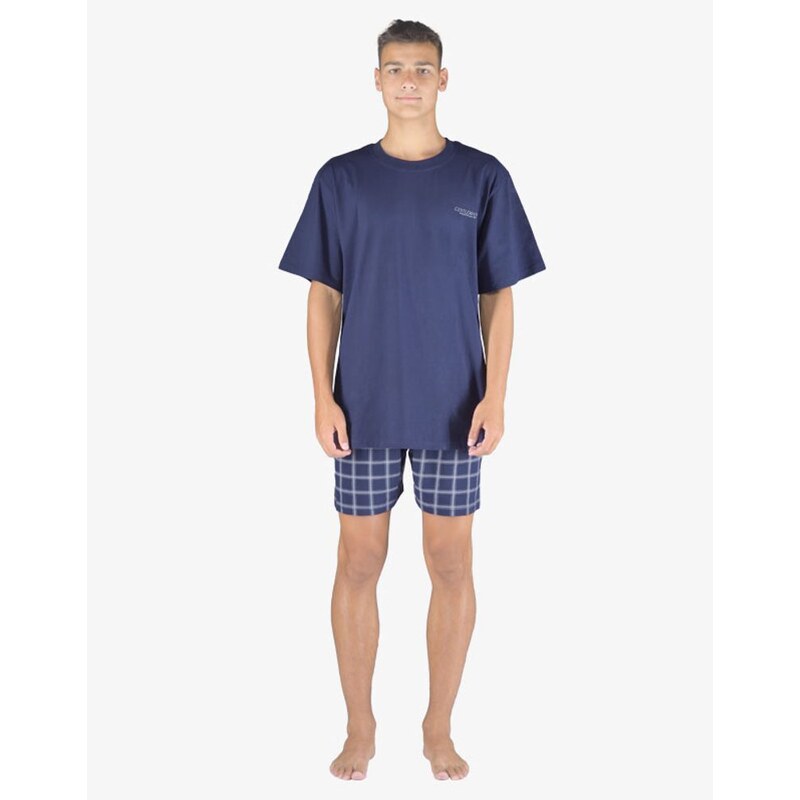 GINA pánské pyžamo krátké pánské, šité, s potiskem Pyžama 2023 79152P - lékořice šedobílá