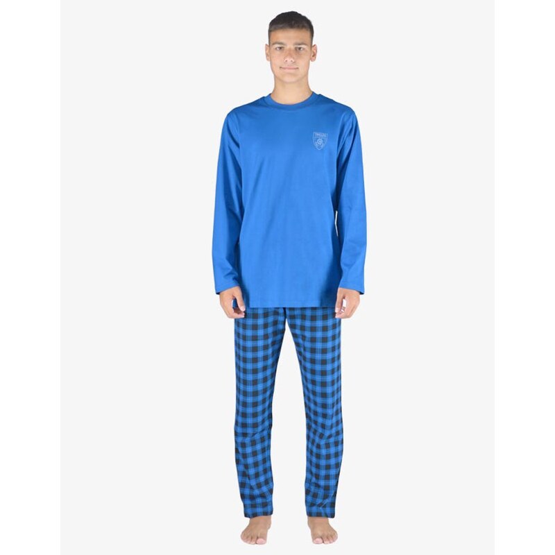 GINA pánské pyžamo dlouhé pánské, šité, s potiskem Pyžama 2023 79153P - atlantic tm.popel