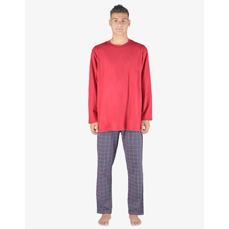 GINA pánské pyžamo dlouhé pánské, šité, s potiskem Pyžama 2023 79155P - martini tm. šedá