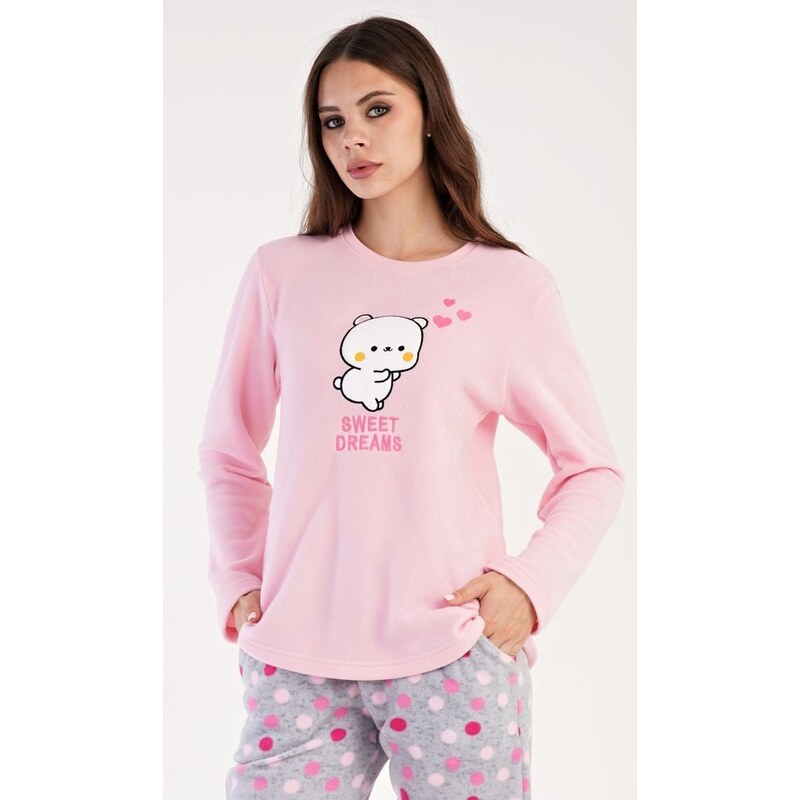Vienetta Secret Dámské pyžamo dlouhé Kotě - světle růžová