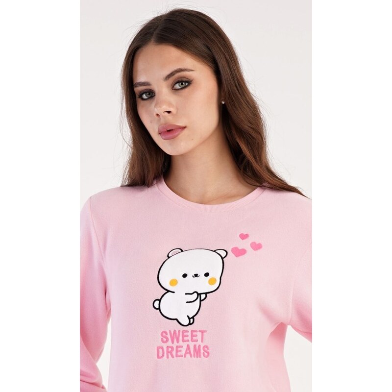 Vienetta Secret Dámské pyžamo dlouhé Kotě - světle růžová
