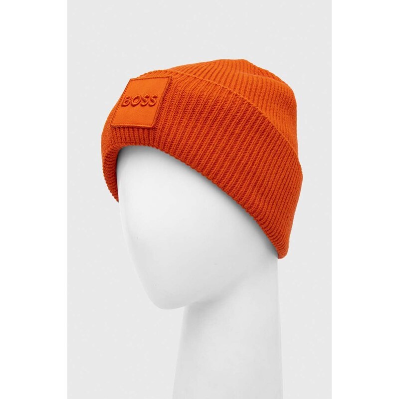 Čepice z vlněné směsi BOSS oranžová barva, z husté pleteniny