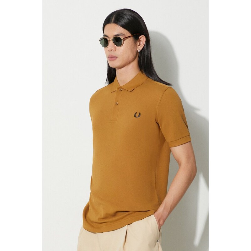 Bavlněné polo tričko Fred Perry hnědá barva, s aplikací, M6000.S81