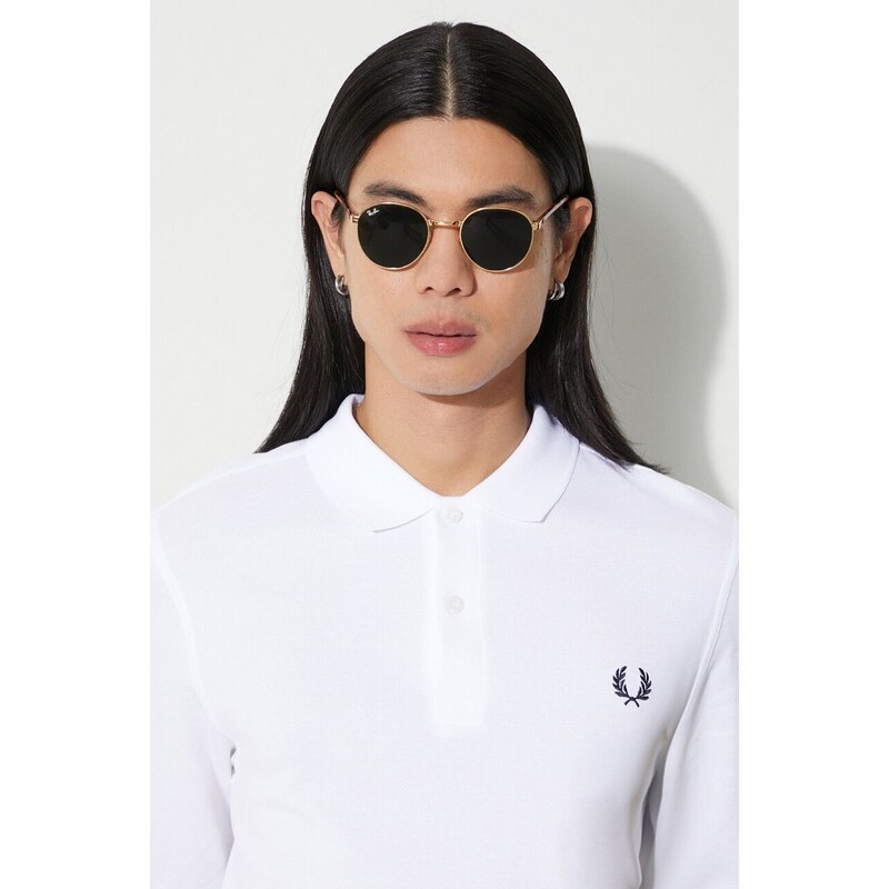 Bavlněné tričko s dlouhým rukávem Fred Perry bílá barva, s aplikací, M6006.100