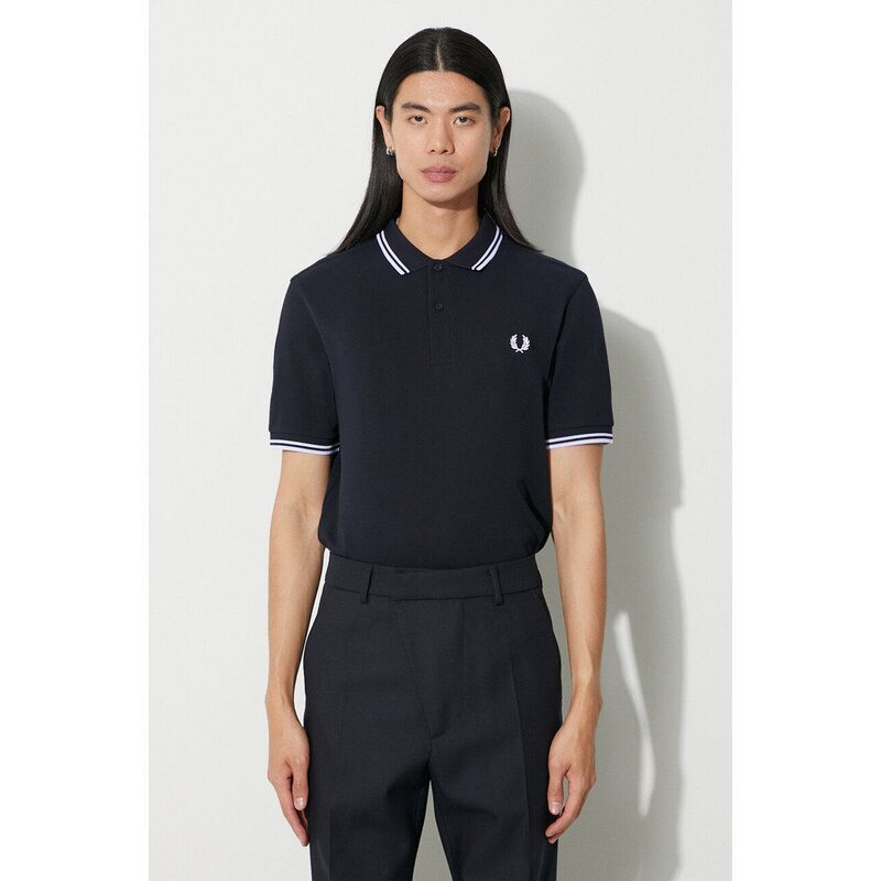 Bavlněné polo tričko Fred Perry tmavomodrá barva, s aplikací, M3600.238