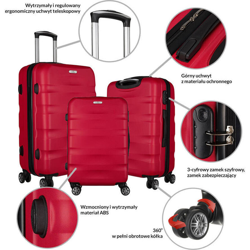 Peterson červená 5-ti dílná sada cestovních kufrů