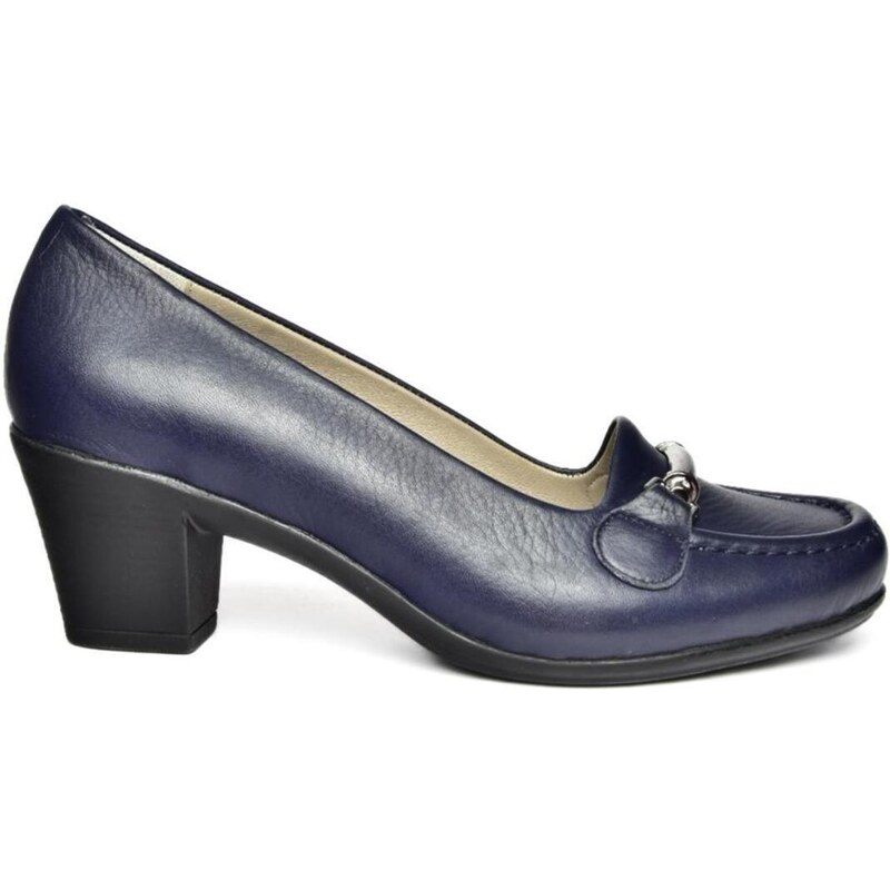 Fox Shoes R908037103 Navy Blue Genuine Leather Thick Heeled Women's Shoes