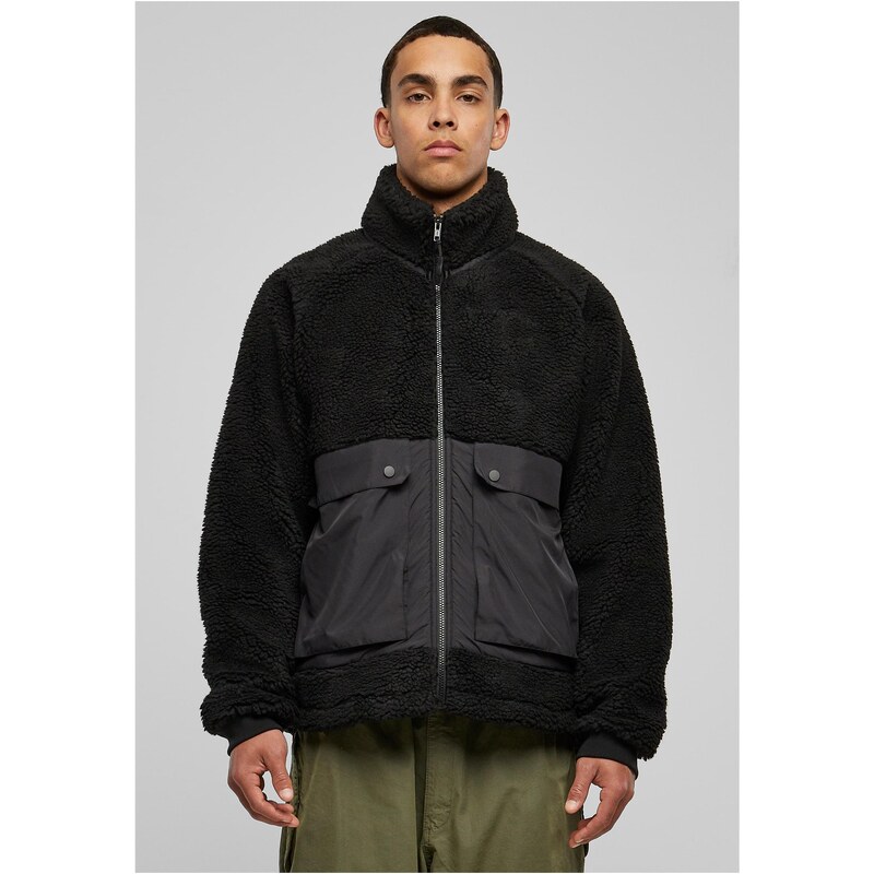 Urban Classics Krátká raglánová bunda Sherpa černo/černá