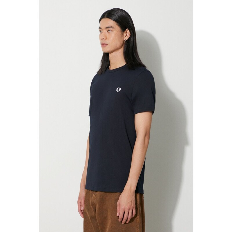 Bavlněné tričko Fred Perry tmavomodrá barva, s aplikací, M3519.608