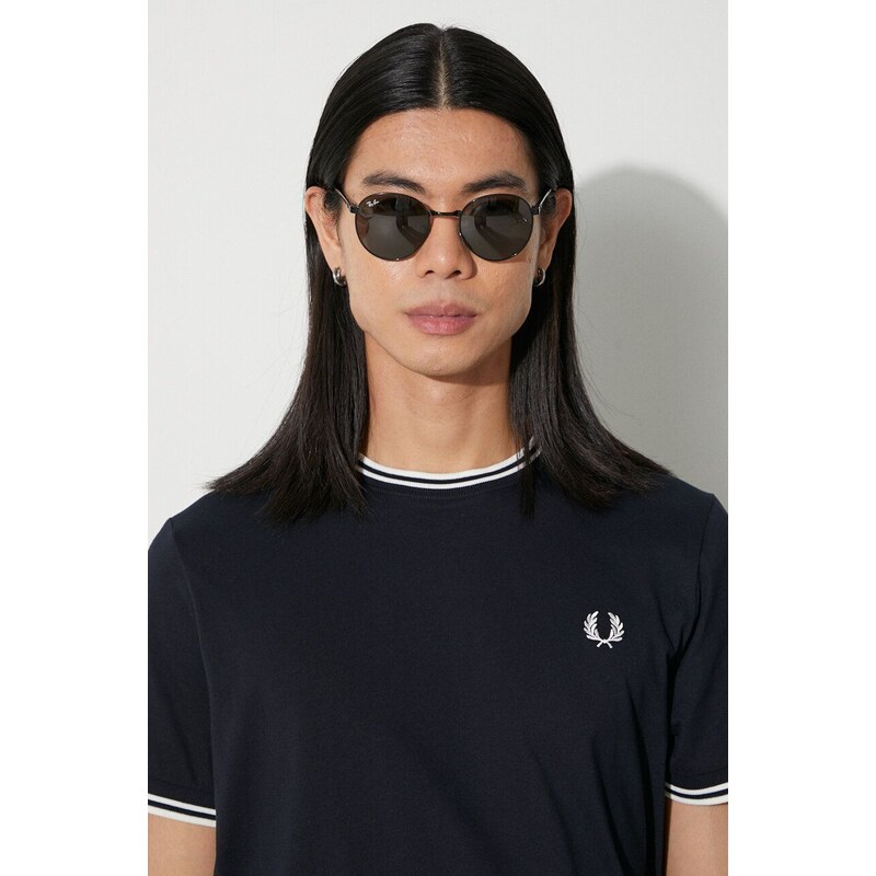 Bavlněné tričko Fred Perry tmavomodrá barva, s aplikací, M1588.795