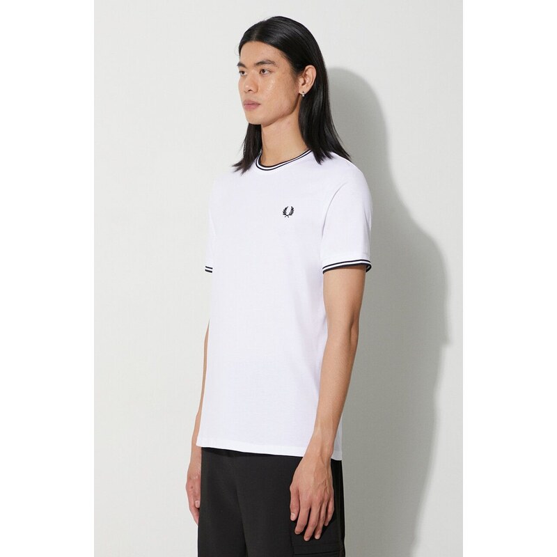 Bavlněné tričko Fred Perry bílá barva, s aplikací, M1588.100