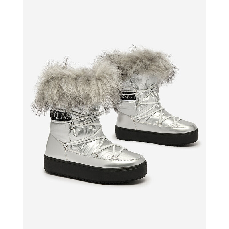 MSMG Royalfashion Stříbrné nazouvací boty a'la snow boots for women Efilayla