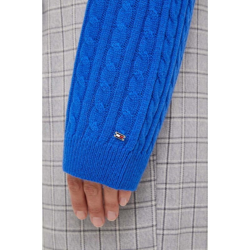 Vlněný svetr Tommy Hilfiger dámský, tyrkysová barva, lehký