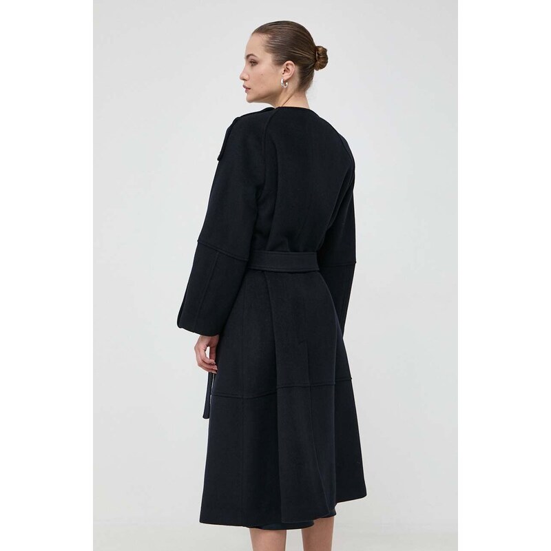 Vlněný kabát Beatrice B tmavomodrá barva, přechodný, oversize