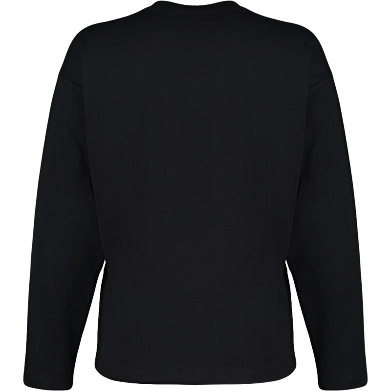 Trendyol Black 100% Cotton Basic Crew Neck Long Sleeve Regular Fit Knitted T-Shirt