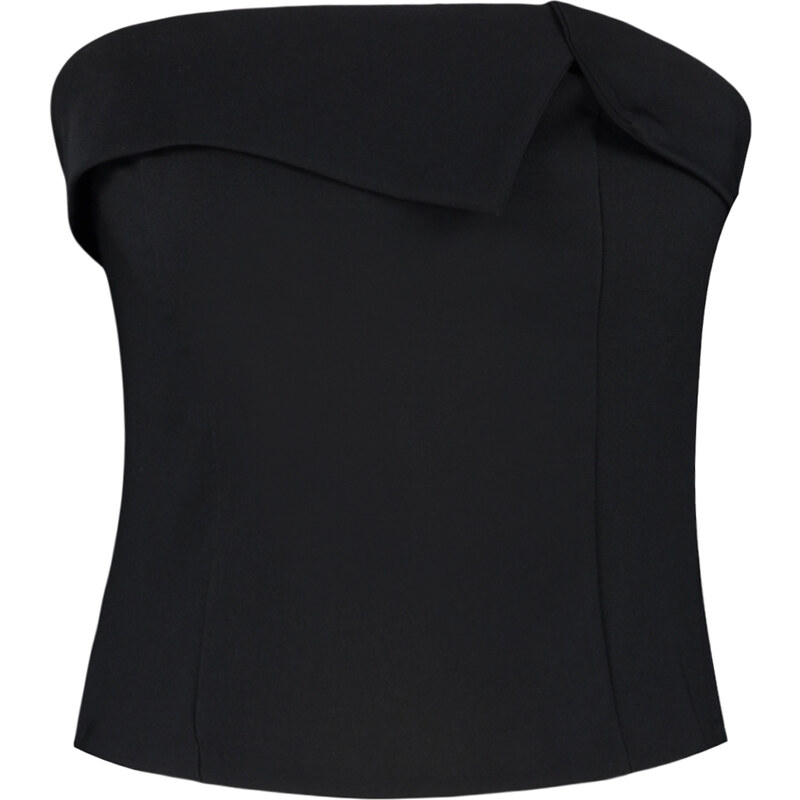 Trendyol Black Strapless Collar Detailed Woven Blouse