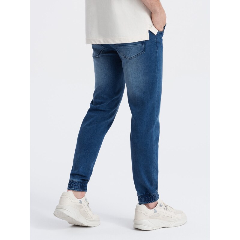 Ombre Clothing Pánské džínové kalhoty JOGGER SLIM FIT - tmavě modré V3 OM-PADJ-0134