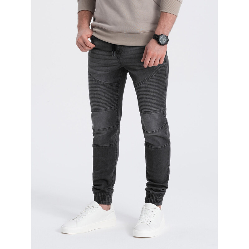 Ombre Clothing Pánské džínové kalhoty s prošíváním - grafitové V4 OM-PADJ-0113