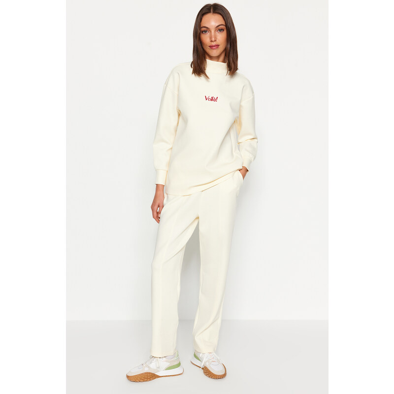 Trendyol Beige Diver/Scuba Knitted Tracksuit Set With Embroidery