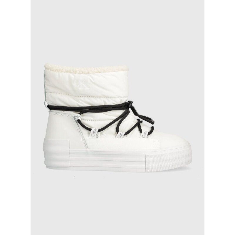 Sněhule Calvin Klein Jeans BOLD VULC FLATF SNOW BOOT WN bílá barva, YW0YW01181