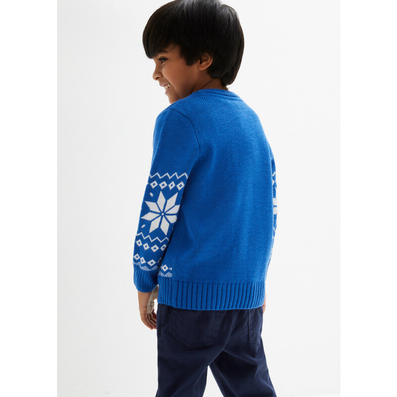 bonprix Chlapecký pletený svetr z bavlny Modrá