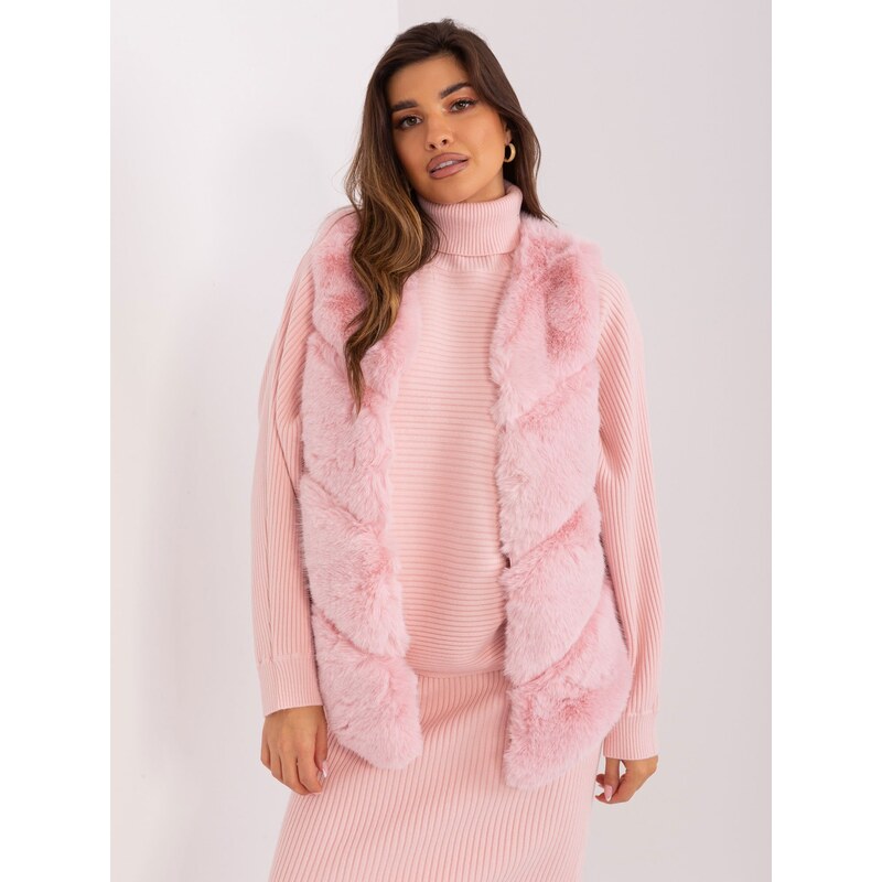 Fashionhunters Dámská kožešinová vesta světle růžové barvy