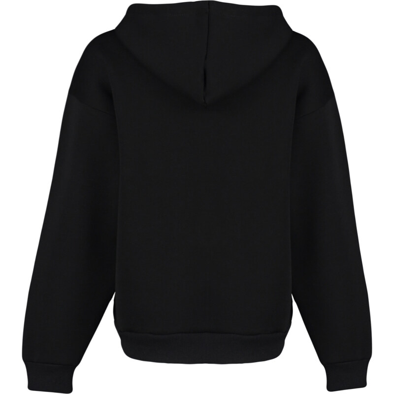 Trendyol Black Stones Print Oversize/Wide Fit Knitted Sweatshirt with Fleece Fleece