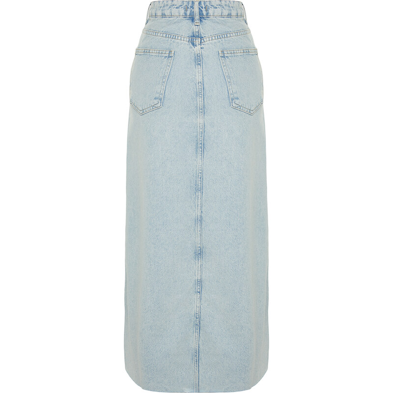 Trendyol Limited Edition Light Blue Asymmetrical Maxi Denim Skirt