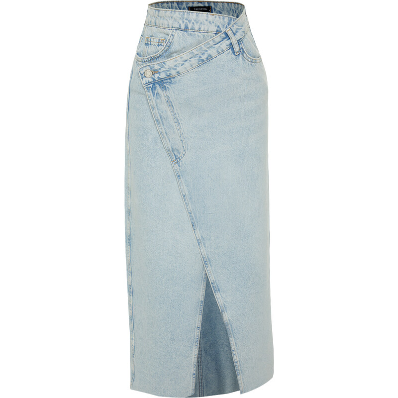 Trendyol Limited Edition Light Blue Asymmetrical Maxi Denim Skirt