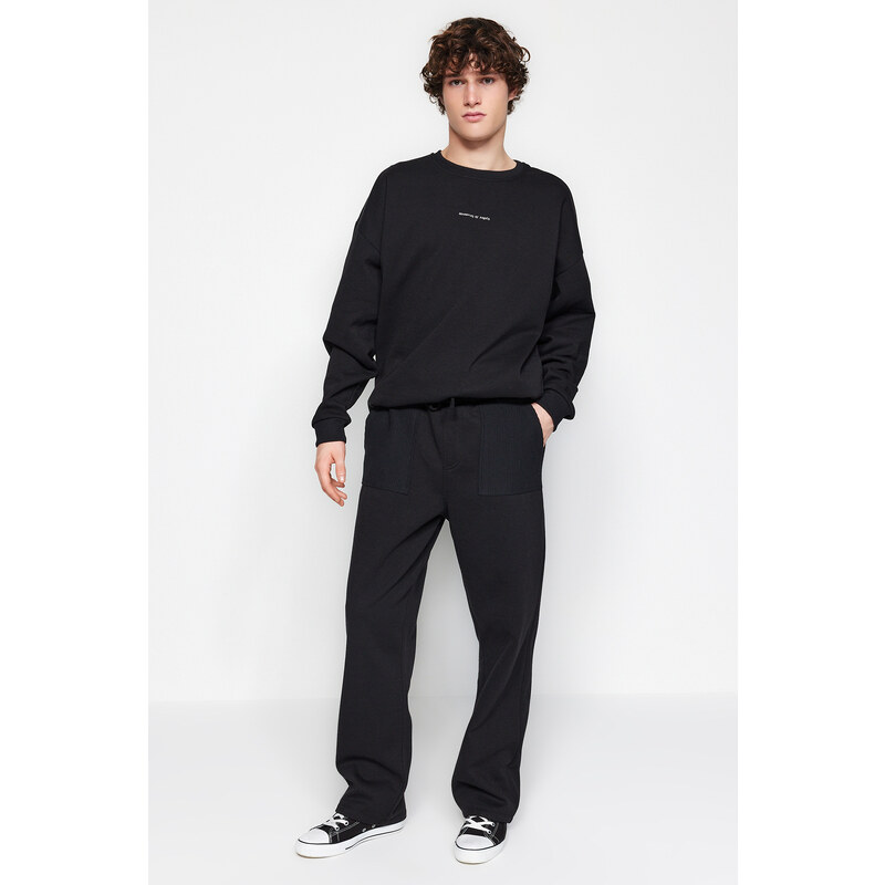 Trendyol Black More Sustainable Oversize/Wide-Fit Pocket Textured Sweatpants