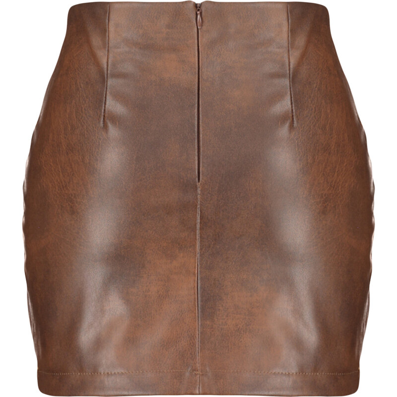 Trendyol Brown Premium High Quality Faux Leather Mini Woven Skirt