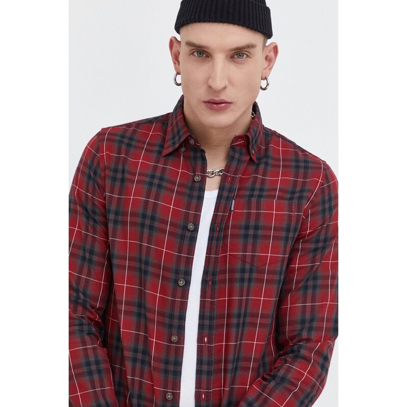 Košile Superdry červená barva, regular, s límečkem button-down